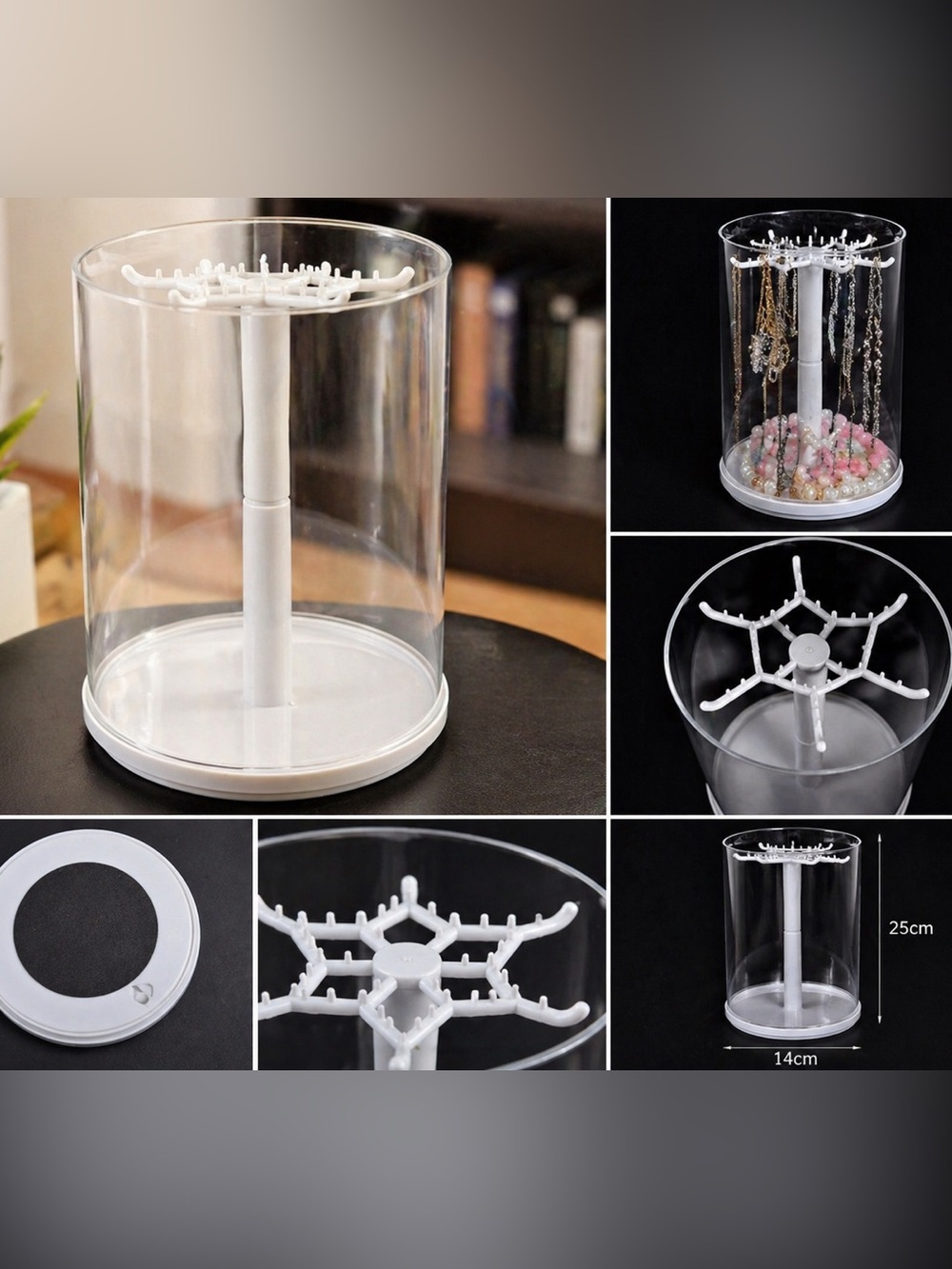 ✨ 360° Rotating Jewelry Organizer with Dust-Proof Cover ✨